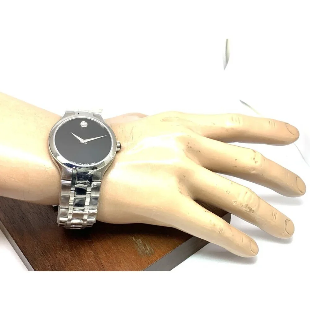 Movado Men's Watch 0606367 Museum Swiss Quartz Black Dial Silver Steel 39mm